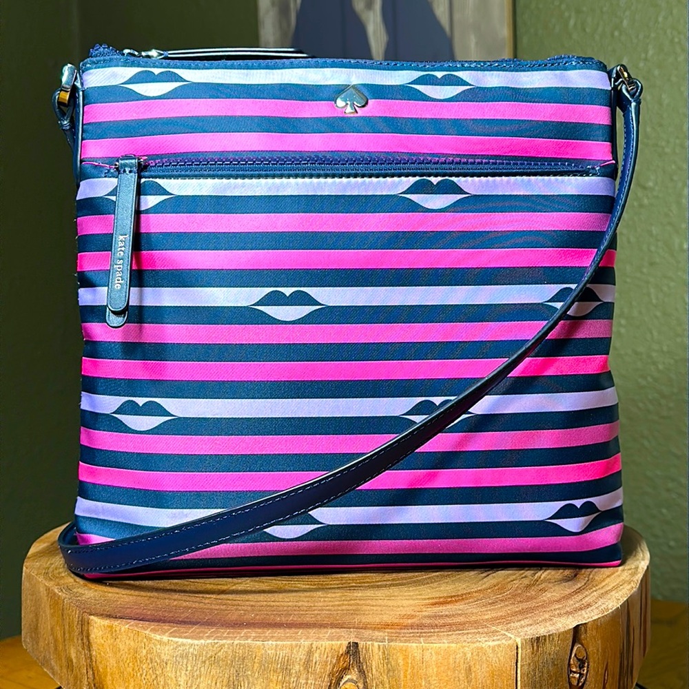KATE SPADE Jae Nylon Lip Print Pink Multi Crossbody